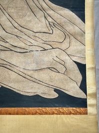 Chinese school: 'Guanyin', ink and colour on silk, Qing