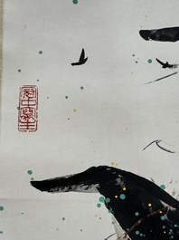 Wu Guanzhong 吴冠中 (1919-2010): 'A corner of the courtyard', ink and colour on paper, dated 1991
