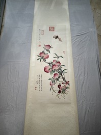 Xu Fu 徐郙 (1836-1908): 'Nine peaches and a bat', ink and colour on paper, dated 1898