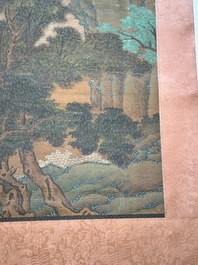 Chinese school: 'A bear breaks into the palace', ink and colour on silk, Qing