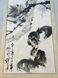 Liu Jilu 劉繼卣 (1918-1983): 'Two squirrels under the pine tree', ink and colour on paper, dated 1978