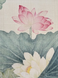 Chinese school: 'Lotus', ink and colour on paper, Cixi seal mark, 19/20th C.