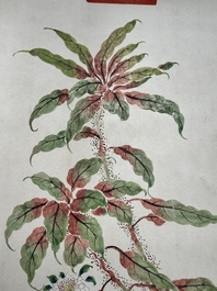 Chinese school: 'Archaic vase filled with flowers', ink and colour on paper, Cixi seal mark, 19/20th C.