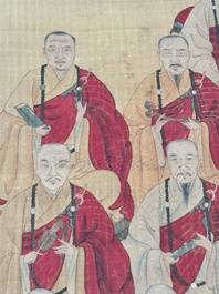 Chinese school: '24 monks', ink and colour on silk, Qing
