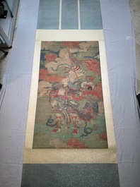 Chinese school: 'Great Heavenly King', ink and colour on silk, Ming or later