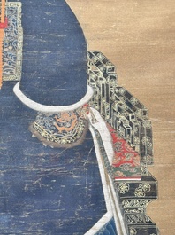 Chinese school: 'Full body portrait of a prince', ink and colour on silk, Qing