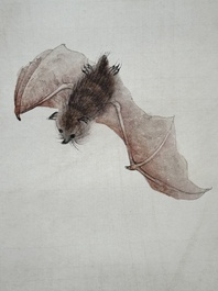 Xu Fu 徐郙 (1836-1908): 'Nine peaches and a bat', ink and colour on paper, dated 1898