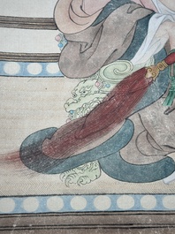 Huang Bore 黃般若 (1901-1968): 'Vimalakirti and his servant', ink and colour on paper, dated 1947