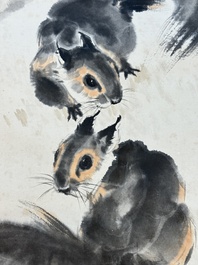 Liu Jilu 劉繼卣 (1918-1983): 'Two squirrels under the pine tree', ink and colour on paper, dated 1978