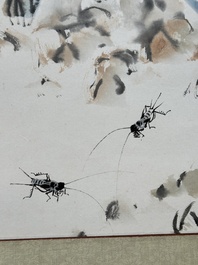 Qi Liangchi 齊良遲 (1921-2003): 'Butterfly, crickets and flowers', ink and colour on paper