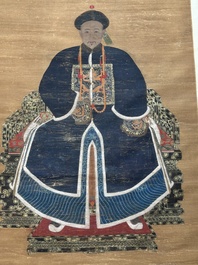 Chinese school: 'Full body portrait of a prince', ink and colour on silk, Qing