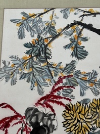 Qi Liangchi 齊良遲 (1921-2003): 'Butterfly, crickets and flowers', ink and colour on paper