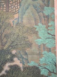 Chinese school: 'A bear breaks into the palace', ink and colour on silk, Qing