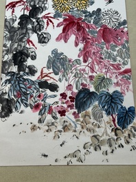 Qi Liangchi 齊良遲 (1921-2003): 'Butterfly, crickets and flowers', ink and colour on paper