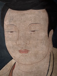 Chinese school: 'Guanyin', ink and colour on silk, Qing