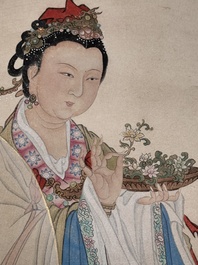 Huang Bore 黃般若 (1901-1968): 'Vimalakirti and his servant', ink and colour on paper, dated 1947