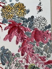 Qi Liangchi 齊良遲 (1921-2003): 'Butterfly, crickets and flowers', ink and colour on paper