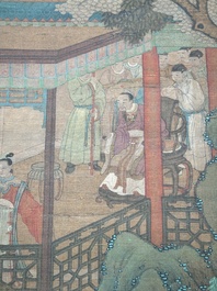 Chinese school: 'A bear breaks into the palace', ink and colour on silk, Qing