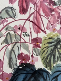 Qi Liangchi 齊良遲 (1921-2003): 'Butterfly, crickets and flowers', ink and colour on paper