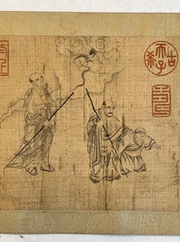 Ding Yunpeng 丁云鹏 (1547- ca. 1628): '14 Luohan', ink and colour on silk, Qianlong seal mark