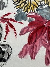 Qi Liangchi 齊良遲 (1921-2003): 'Butterfly, crickets and flowers', ink and colour on paper