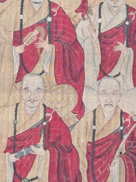 Chinese school: '24 monks', ink and colour on silk, Qing
