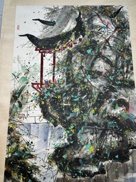 Wu Guanzhong 吴冠中 (1919-2010): 'A corner of the courtyard', ink and colour on paper, dated 1991