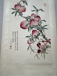 Xu Fu 徐郙 (1836-1908): 'Nine peaches and a bat', ink and colour on paper, dated 1898