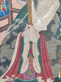 Chinese school: 'Deities in heaven', ink and colour on silk, Qing