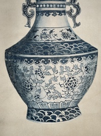 Chinese school: 'Archaic vase filled with flowers', ink and colour on paper, Cixi seal mark, 19/20th C.
