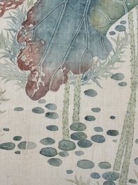 Chinese school: 'Lotus', ink and colour on paper, Cixi seal mark, 19/20th C.