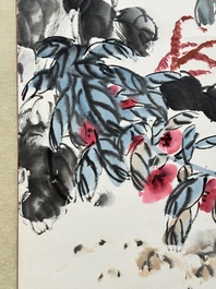 Qi Liangchi 齊良遲 (1921-2003): 'Butterfly, crickets and flowers', ink and colour on paper