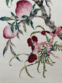 Xu Fu 徐郙 (1836-1908): 'Nine peaches and a bat', ink and colour on paper, dated 1898