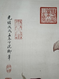 Xu Fu 徐郙 (1836-1908): 'Nine peaches and a bat', ink and colour on paper, dated 1898