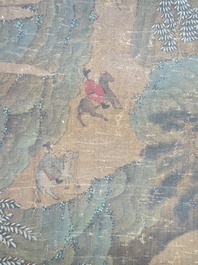 Chinese school: 'Mountainous landscape', ink and colour on silk, Ming or later