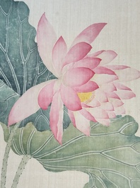 Chinese school: 'Lotus', ink and colour on paper, Cixi seal mark, 19/20th C.