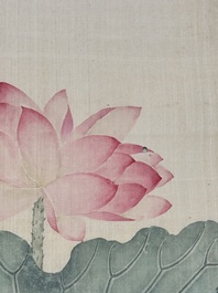 Chinese school: 'Lotus', ink and colour on paper, Cixi seal mark, 19/20th C.