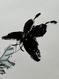 Qi Liangchi 齊良遲 (1921-2003): 'Butterfly, crickets and flowers', ink and colour on paper