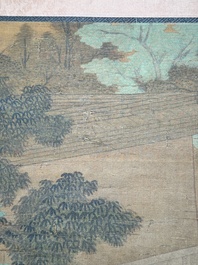 Chinese school: 'A bear breaks into the palace', ink and colour on silk, Qing