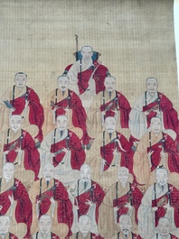 Chinese school: '24 monks', ink and colour on silk, Qing