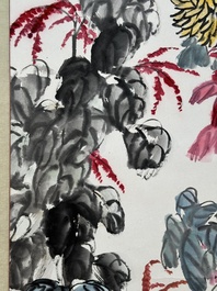 Qi Liangchi 齊良遲 (1921-2003): 'Butterfly, crickets and flowers', ink and colour on paper