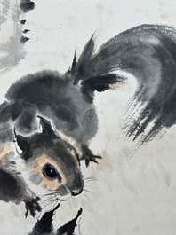 Liu Jilu 劉繼卣 (1918-1983): 'Two squirrels under the pine tree', ink and colour on paper, dated 1978