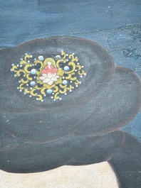 Chinese school: 'Guanyin', ink and colour on silk, Qing