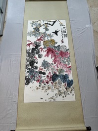 Qi Liangchi 齊良遲 (1921-2003): 'Butterfly, crickets and flowers', ink and colour on paper