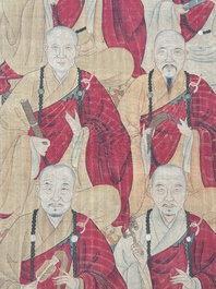 Chinese school: '24 monks', ink and colour on silk, Qing