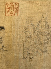 Ding Yunpeng 丁云鹏 (1547- ca. 1628): '14 Luohan', ink and colour on silk, Qianlong seal mark
