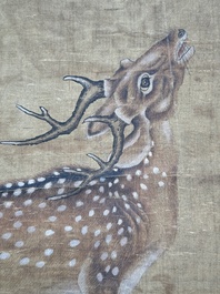 Chinese school: 'Two deer under a pine tree', ink and colour on silk, Qing or later