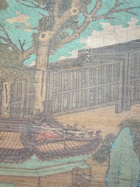 Chinese school: 'A bear breaks into the palace', ink and colour on silk, Qing