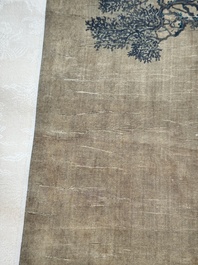 Chinese school: 'Two deer under a pine tree', ink and colour on silk, Qing or later