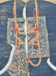 Chinese school: 'Full body portrait of a prince', ink and colour on silk, Qing